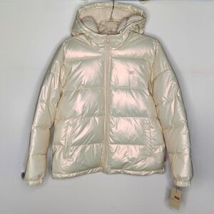 Levis Hooded Puffer Jacket Scallop Shell Size Large Irridecent Ivory NWT